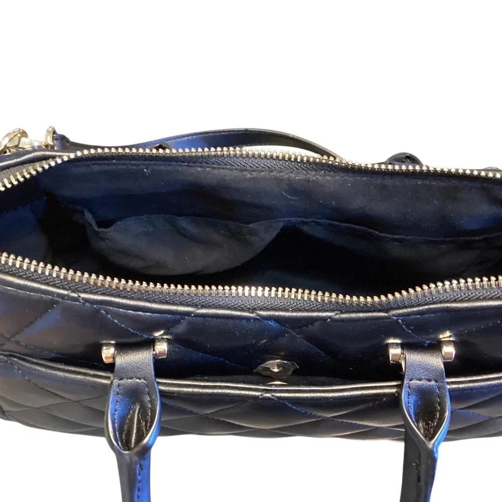 Steve Madden Sparrow Black Quilted Satchel Crossbody‎ Bag Gold Charm Chain New
